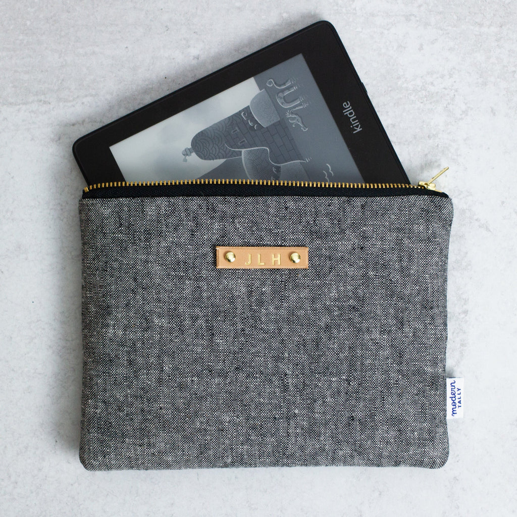 Grey Linen Kindle Case - Modern Tally - e-reader sleeve