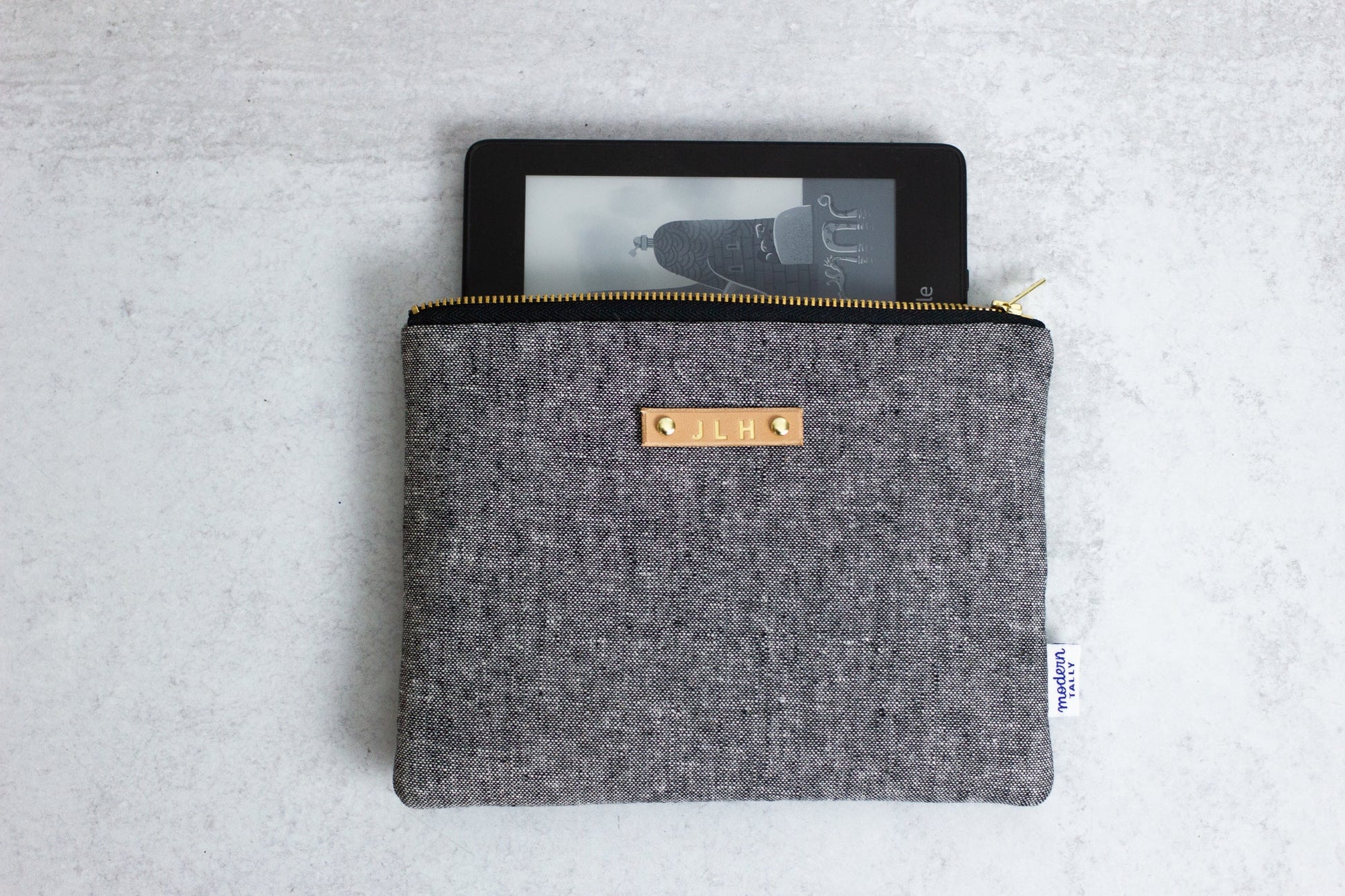 Grey Linen Kindle Case - Modern Tally - e-reader sleeve