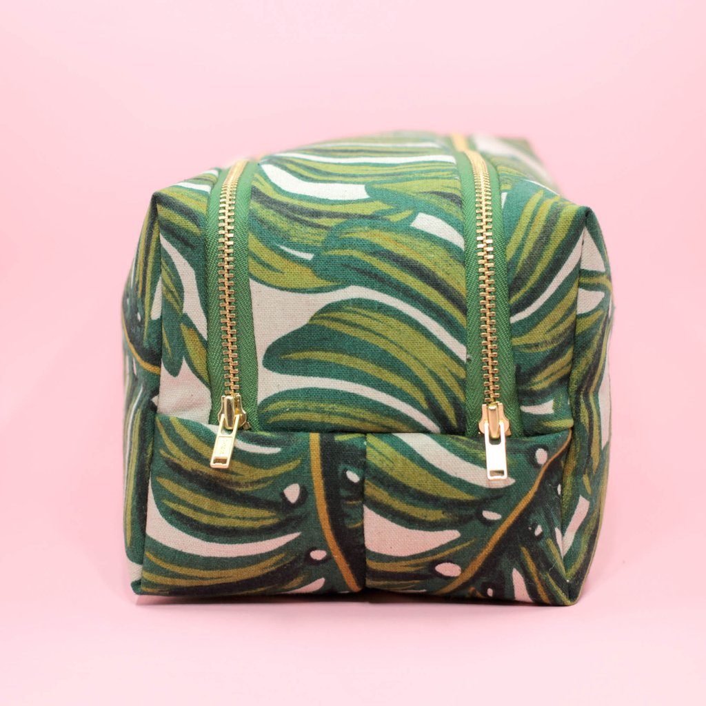 Monstera Double Zip Makeup Bag