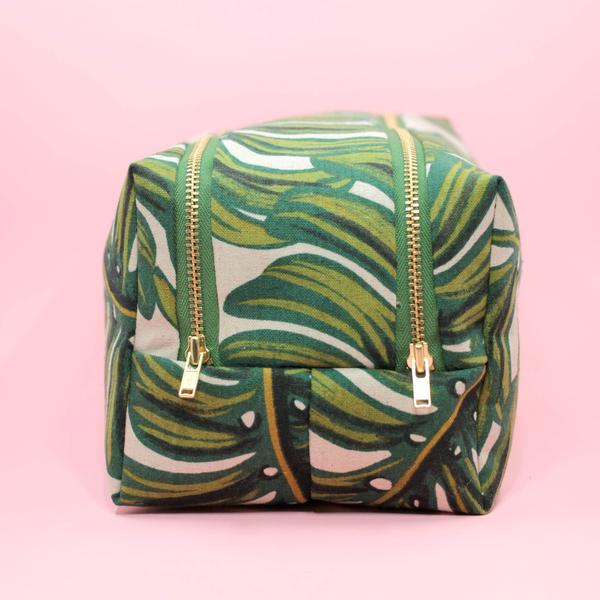 Monstera Double Zip Makeup Bag
