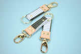 Leather Key Clip, Chambray Stripe