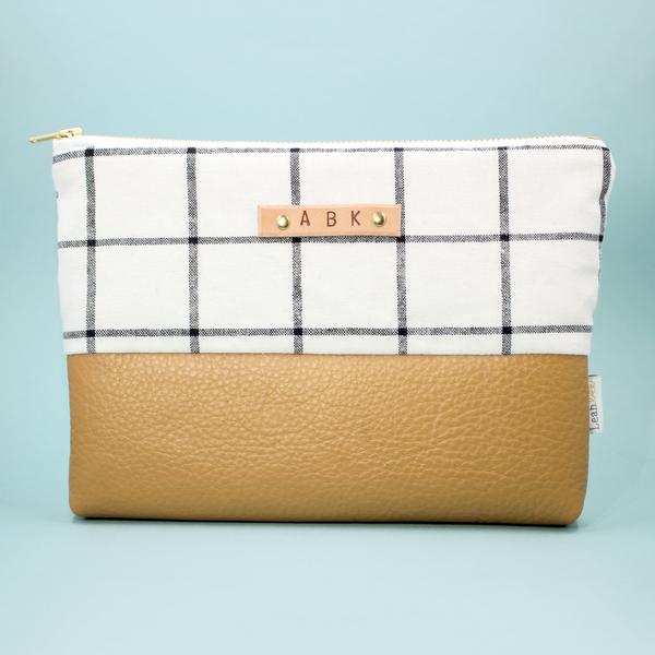 Linen Grid Leather Clutch